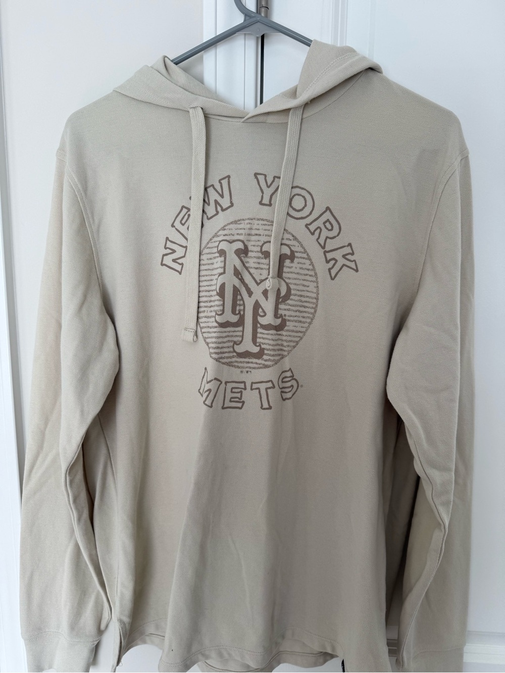 New York Mets Beige Hooded Long-Sleeve Pullover
